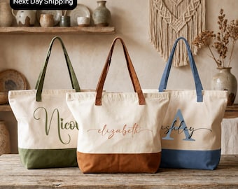 Custom Name Canvas Tote Bag: Personalized Monogrammed Gift