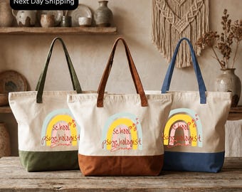 Personalized School Psychologist Tote Bag, Cotton Zipper Bag