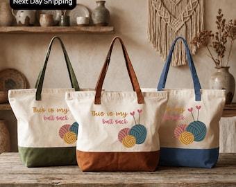 Funny Knitting Project Bag: "My Ball Sack" Yarn Tote
