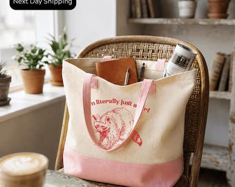 I'm Just A Girl Tote Bag, Girlish Gifts, Retro Tote Bag, Raccoon Tote Bag, Vintage Tote Bag, Funny Tote Bag, Cartoon Tote Bag