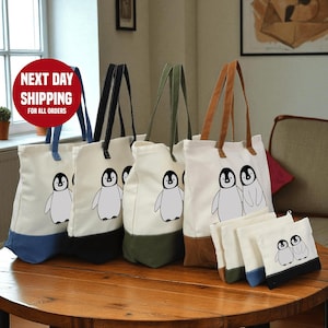 Penguins Canvas Tote Bag: Hand-Drawn Design