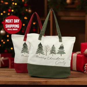 Personalized Christmas Tree Canvas Tote Bag: Festive Holiday Shopper