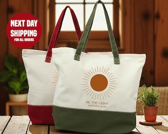 Be The Light Bible Verse Tote Bag - Christian Church Bag