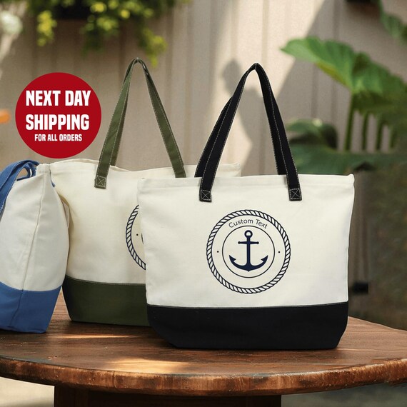 Anchor Tote Bag - Nautical Style, Cotton Canvas with Inner Pocket