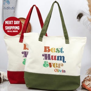 Personalized Best Mum Ever Tote Bag, Cute Mum Life Gift, Custom Canvas Bag from Kids, Everyday Tote for Mothers