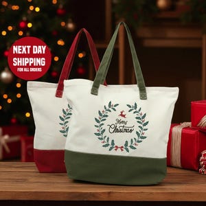 Merry Christmas Canvas Tote Bag: Festive Holiday Shopper