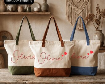 Custom Name Gift Tote Bag, Valentine's Day Heart Custom Gift for Girlfriend, Cute Hearts Tote Bag Gift, Valentine's Day Tote Bag Gift