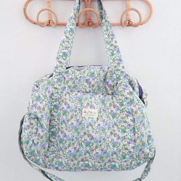 Sacs en tonneau en coton Sac de jardin pour salle de sport, poussette, activités parascolaires. Sac de voyage matelassé, imprimé fleuri