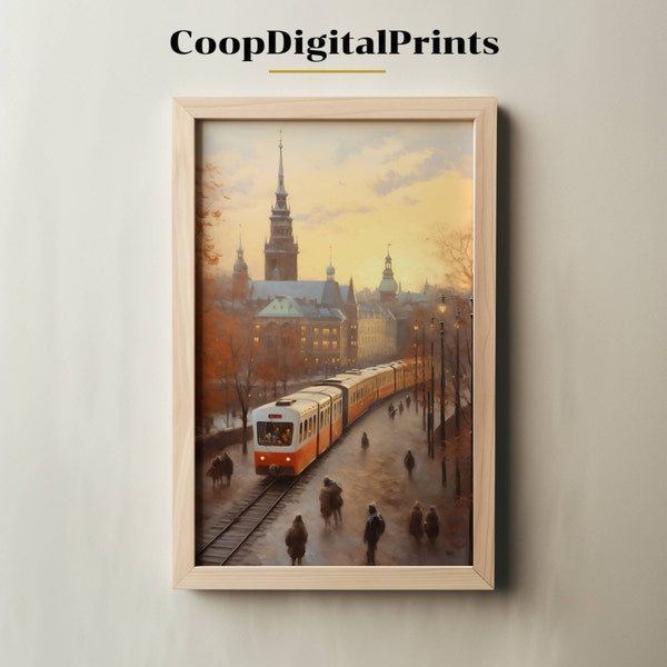 Vintage Stockholm Cityscape Digital Wall Art for Timeless Home Decor Oil Painting Style