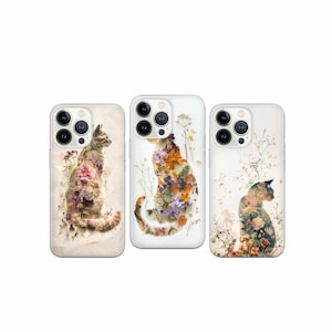 Pressed Flower Cat Phone Case: Floral Botanical Design