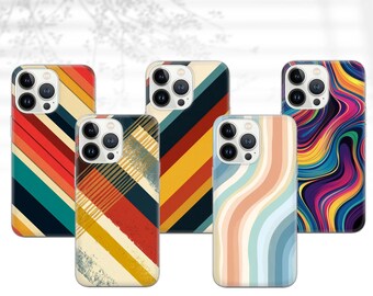Retro Stripes Phone Case Aesthetic Cover for iPhone 16Pro Max, 15 Plus, 14, 13, 12, 11, XS & Samsung S25, S24, A56, A55, Pixel 9, 8
