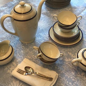 Vintage Rosenthal Kaffeeservice Teeservice Else 50er weiß/blau Goldbordüre 31 Stück