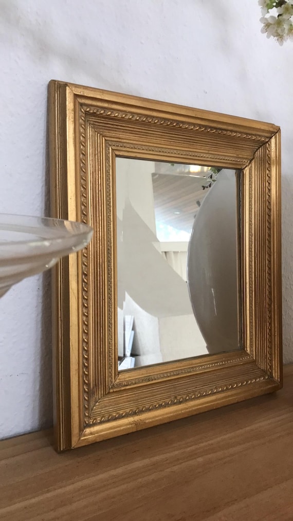Antiker Wandspiegel im Goldrahmen mit Facettenschliff, klassischer quadratischer Goldspiegel im Louis Philipp Stil sehr gut erhalten