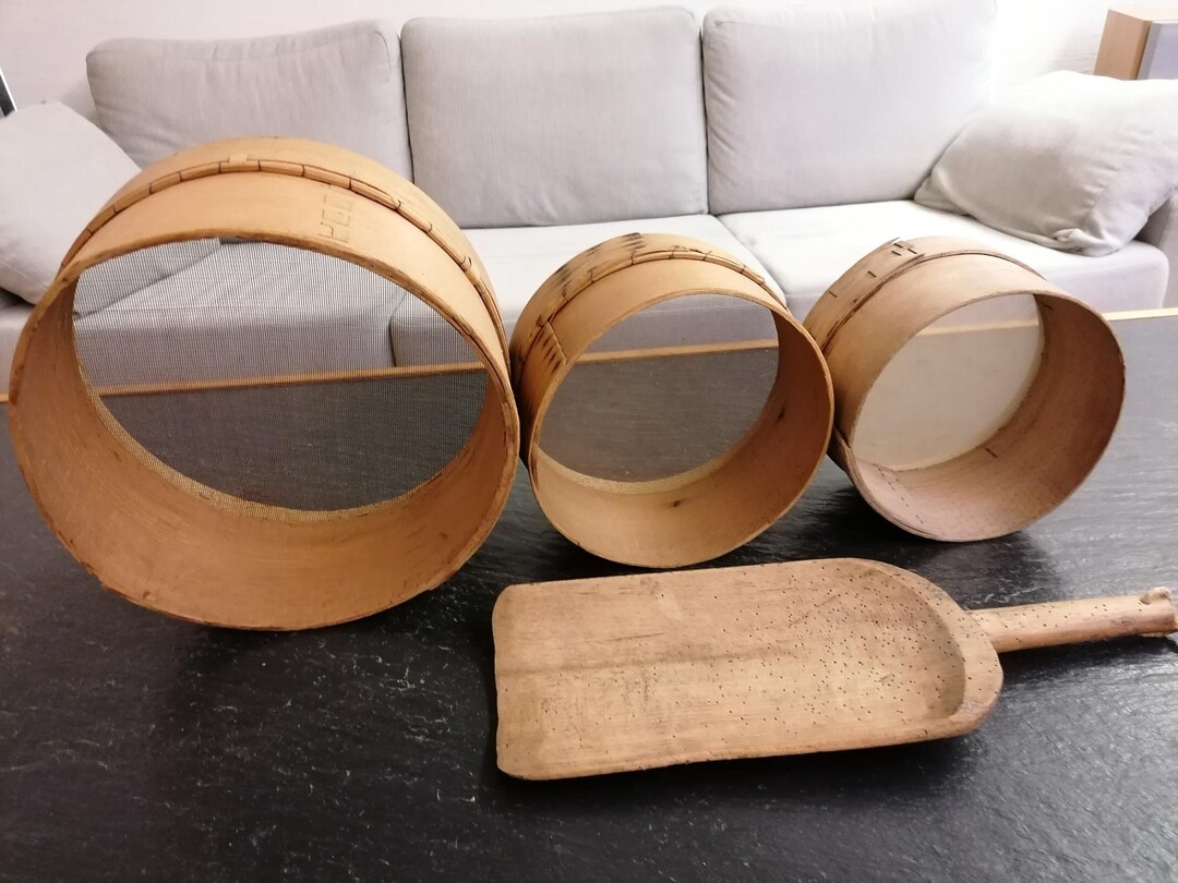 3 Large Antique Wooden Flour Sifters, Set of 3 Grain Sifters, Country