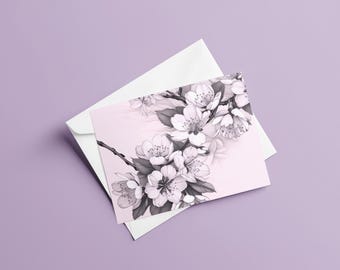 Japanische rosa Kirschblüten, wunderschöne Post - oder Klappkarte in zarten Farben DinA6, japanische Kunst, japanische Grußkarten