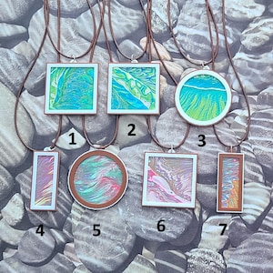 Acrylic pour pendant necklace - fluid art painted canvas