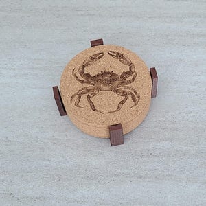 Cork coasters: Maryland Blue Crab (set of 4, 6 or 8), 3D printed holder