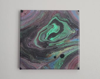 Acrylic pour abstract: Fluid art straight pour (8 x 8 stretched canvas)