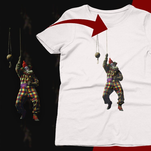 Unique Harlequin Clown Print T-Shirt, Colorful Circus Costume Design, Casual Wear for All, A Fun Clown to be around, Hanging in there Clown