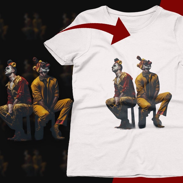 Whimsical Circus Performers in Folk Costume T-Shirt, Unique Artistic Graphic Tee, Gift for Fun Lovers