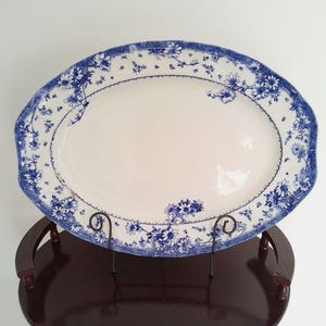 Antique Doulton Burslem Arnold Blue White Floral Platter, Victorian Edwardian Meat Serving Tray, Farmhouse Cottagecore Decor, Country design