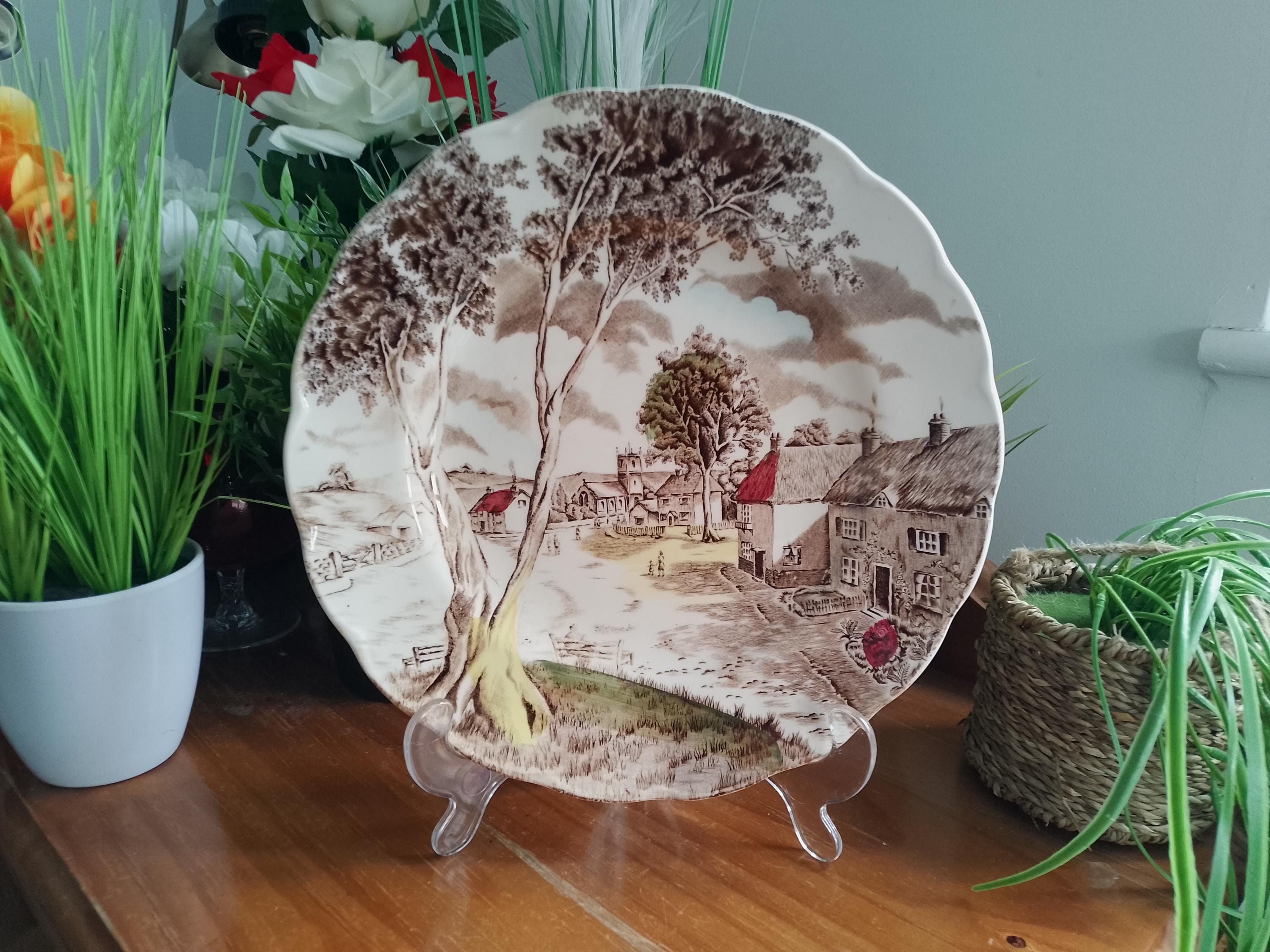 アンティークプレート W.H. Grindley イギリス1 Vintage W.H. Grindley Sunday Morning Plate, Staffordshire England