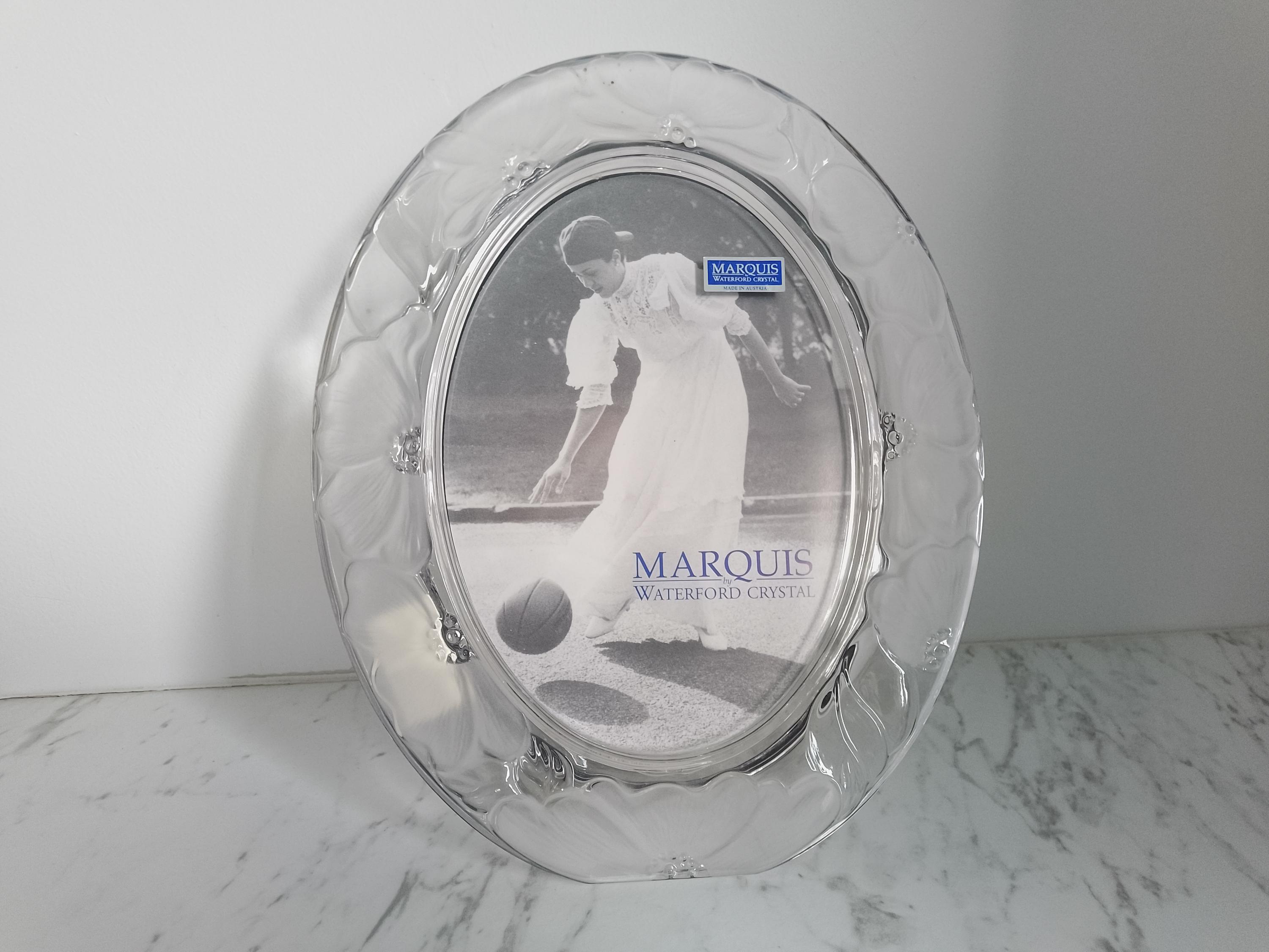 Marquis Waterford Crystal Photo Frame, Elegant Oval Floral Pattern, Clear Crystal Picture Frame, Gift for Home Decor