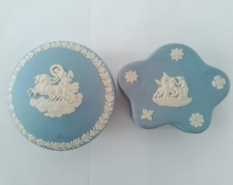 Vintage Wedgwood Collectible Blue Jasperware Trinket Boxes  Classic Ceramic Keepsakes