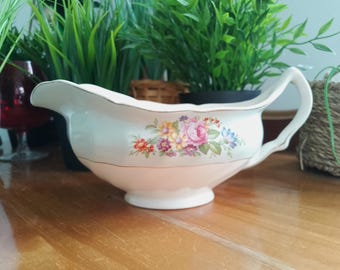 Vintage Johnson Bros Old Schnürboot, englische Keramik Soßenkrug mit Blumenmuster, 1950er Jahre Swirl Form Creame, Cottagecore Thanksgiving-Tisch