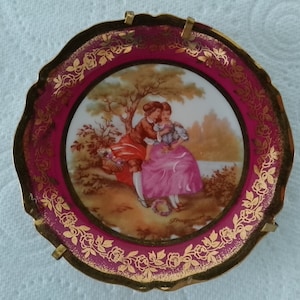 Vintage Limoges Porcelain Miniature Plate Rococo Style Courting Couples Fragonard