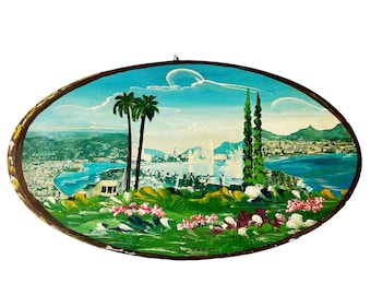 Obra de arte vintage pintada a mano - Lago Como Italia retro