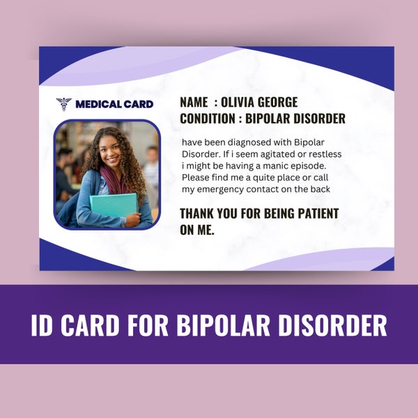 Bipolar Disorder ID, Bipolar Disorder Card, Bipolar Disorder Emergency Card, Bipolar Disorder Medical Card, Bipolar Disorder Alert Card