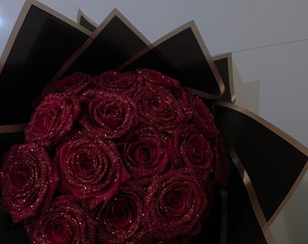 Real Red Roses Glitter Bouquet | Glitter Roses | Glitter Bouquet | Anniversary Gift | Birthday Gift | Mothers Day