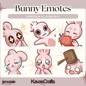 6 Kawaii Bunnie Emotes (White Pink) | Cute Rabbit Emote | Streamer Emote | Animal Emote Digital - Twitch, Discord, YouTube