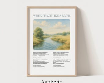 When Peace Like a River Hymn Print, Christian Wall Decor, Vintage Landscape Poster, Scripture Printable, Hymn Lyrics