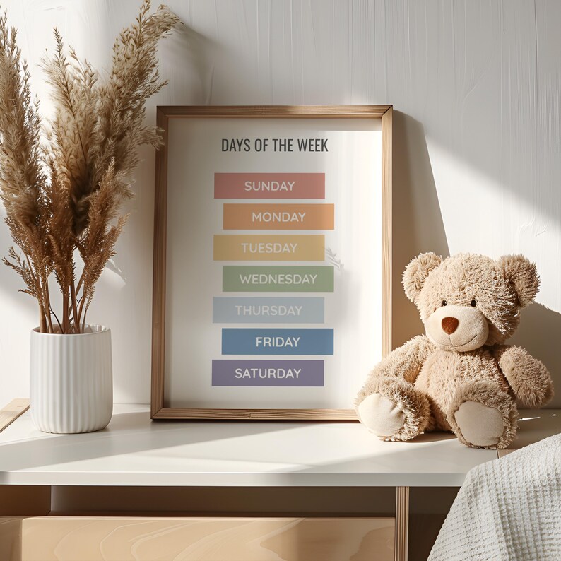 Days of the Week Poster, Educational Wall Art for Kids, Classroom Decor ...