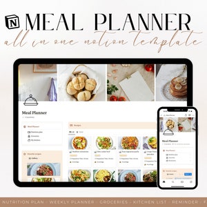 Modèle de planificateur de repas tout-en-un | Plan nutritionnel familial hebdomadaire de préparation | Livre de recettes numérique | Gestion des stocks de la liste de courses du garde-manger