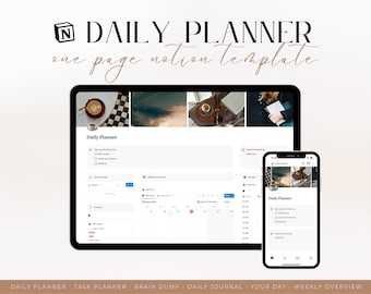 Daily Planner One Page Notion Template 2026 | Personal iPad Task Tracker Dashboard | Digital Day Schedule, Journal & Routine | Student Life