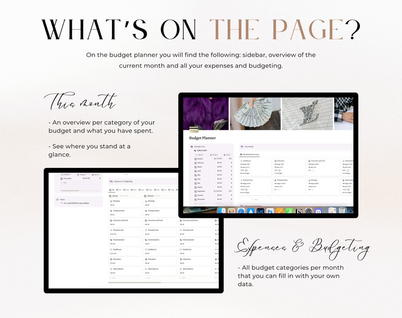 What's on the Budget Planner page? A sidebar, monthly overview, expenses and budgeting.