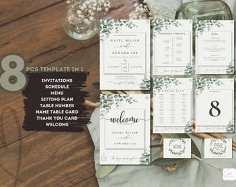 Wedding Invitation Bundle, Printable Invitation, Editable Template, Wedding Set, 8 in 1