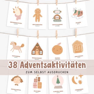 Children's Advent activity cards to print | 38 children's Christmas Advent cards | Advent season with daily surprises