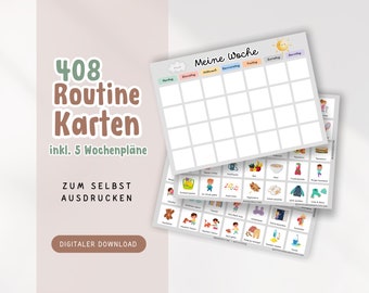 Kinder Routinekarten DIY Wochenplaner Bundle zum Ausdrucken | 408 digitale Montessori Karten | DIY Wochenroutine mit Aktivitäten für Kinder