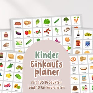 Kinder Einkaufsplaner DIY Set mit 195 Karten zum Ausdrucken | Einkaufen lernen | Kinder Einkaufsliste erstellen | Lebensmittel lernen weiss