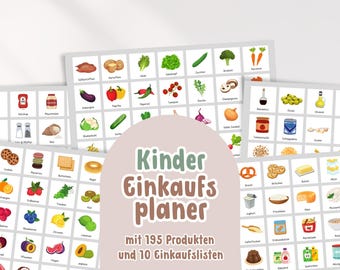 Kinder Einkaufsplaner DIY Set mit 195 Karten zum Ausdrucken | Einkaufen lernen | Kinder Einkaufsliste erstellen | Lebensmittel lernen weiss