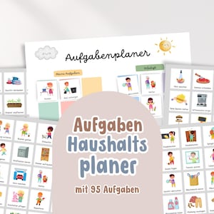 Kinder Aufgabenplaner Haushaltsplan mit 95 Aufgaben | Haushaltsaufgaben Karten Set zum Ausdrucken | Montessori Lernkarten Haushalt