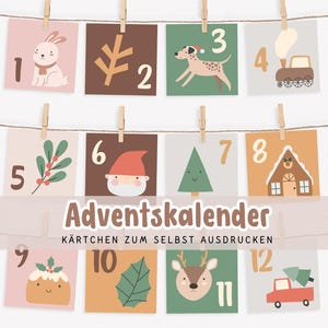 DIY Adventskalenderkaarten voor kinderen om af te drukken, 24 Adventskalenderkaarten Adventstijd, voorpret van Kerstmis, creatieve gezinstijd