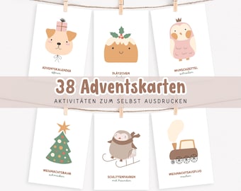 Actividades de Adviento para niños | Juego de tarjetas de Adviento con actividades para niños para imprimir | Adviento creativo con sorpresas diarias