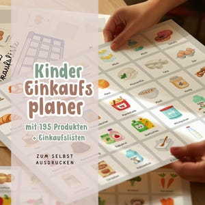 Kinder Einkaufsplaner DIY Set zum Ausdrucken mit 195 Karten | Montessori Einkaufen lernen | Kinder Einkaufshilfe PDF Lebensmittel weiss