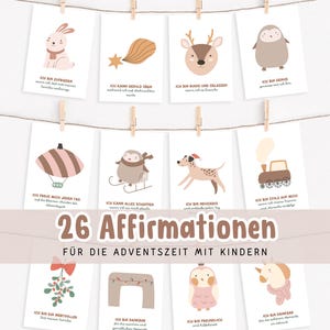 May include: Twenty-six affirmation cards with illustrations of animals and objects. The cards are designed for children and feature phrases like "I am brave" and "I am grateful".
