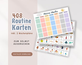 Routinekarten Wochenplaner Set zum Ausdrucken | 408 digitale Montessori Karten für Kinder | DIY Wochenroutine mit Routine Aktivitäten